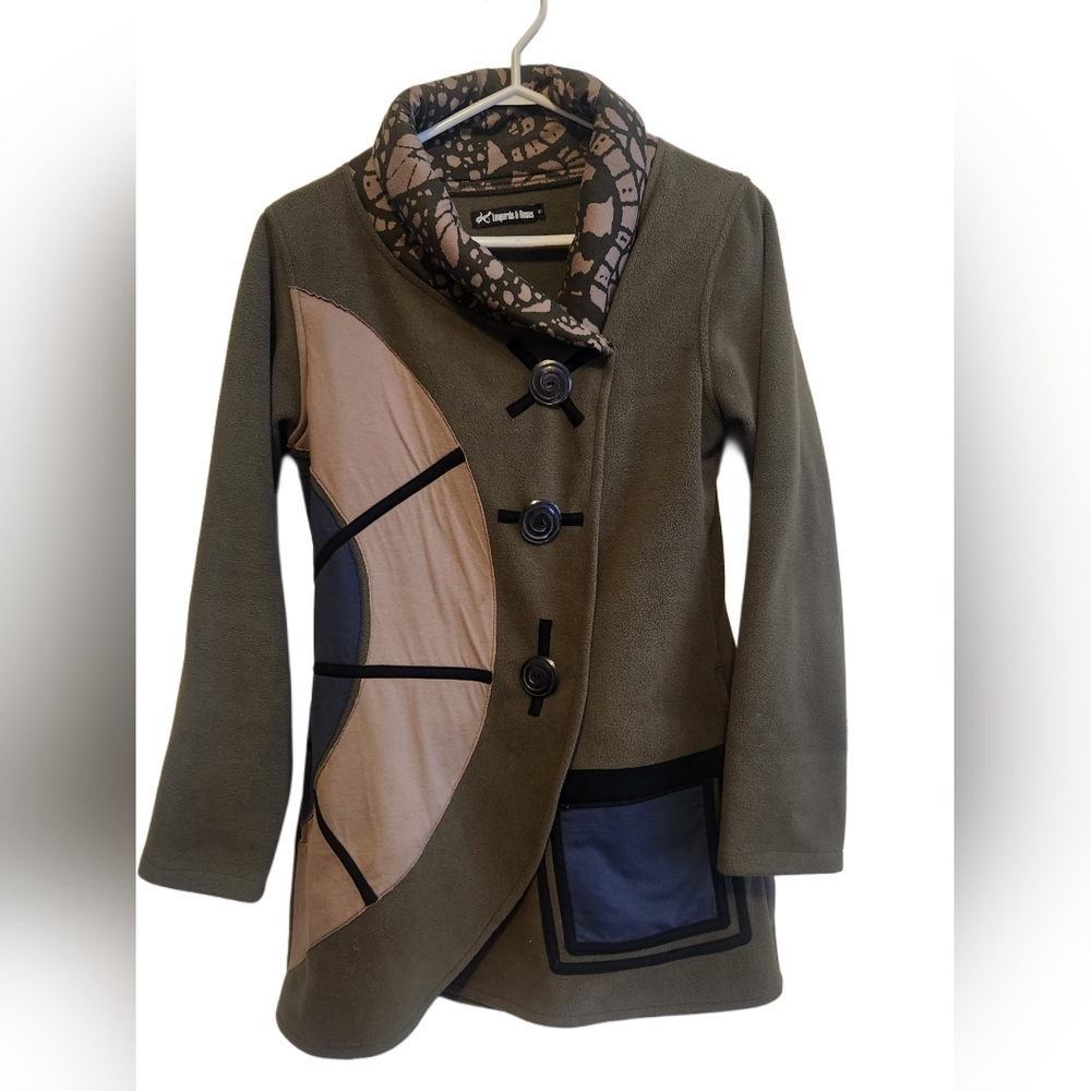 Artistic Olive and Beige Trench Coat